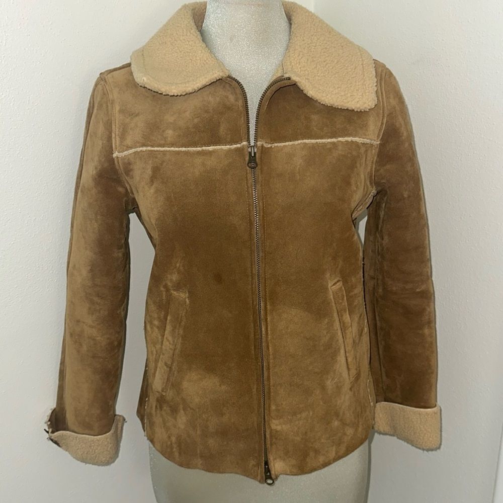 Gap suede leather brown Sherpa lines jacket coat western XS 90’s